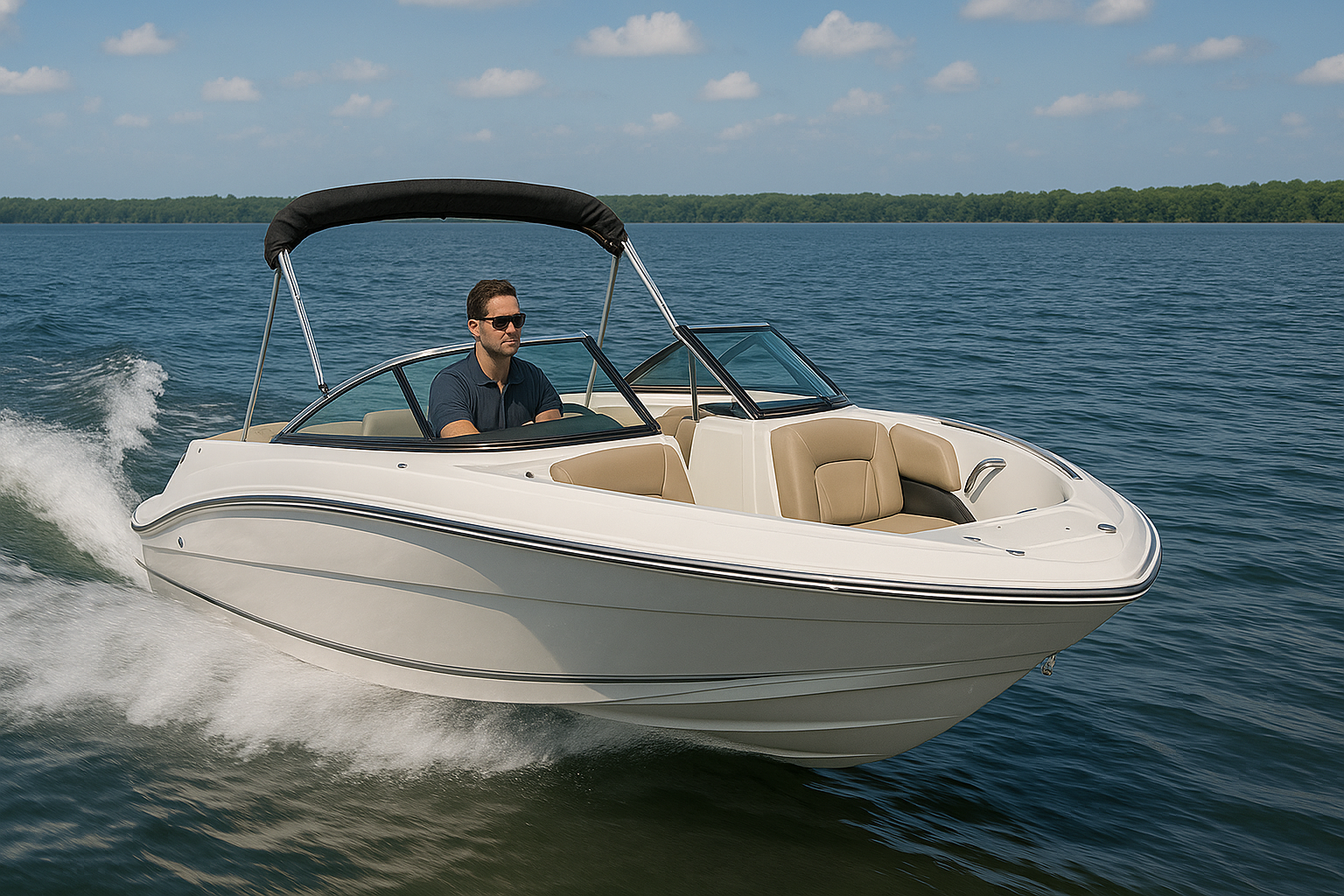 Bowrider runabout with open seating in the bow