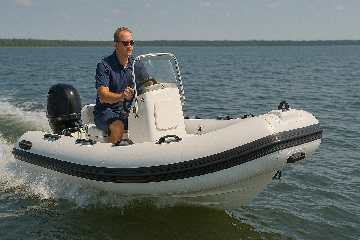 Rigid inflatable boat (RIB) with console and tubes